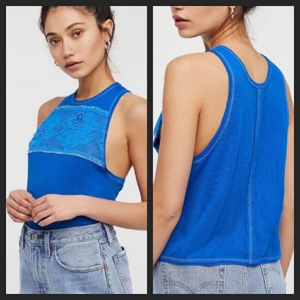 We the Free Window Crochet Bright Electric Blue Tank Top XS